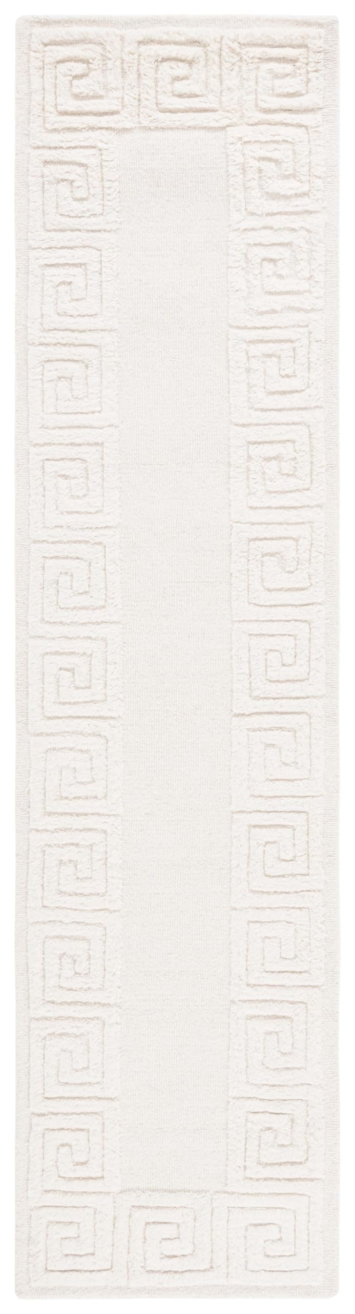 SAFAVIEH Metro Collection Runner Rug - 2'3" x 9', Ivory, Handmade Greek Key Border Wool, Ideal for High Traffic Areas in Living Room, Bedroom (MET276A)