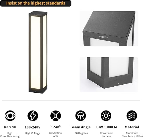 Miniatura 5 de Linkmoon Luz de camino de paisaje, 32 "moderna iluminación de bolardo de lujo al aire libre LED con IP54 impermeable para césped, patio, entrada,