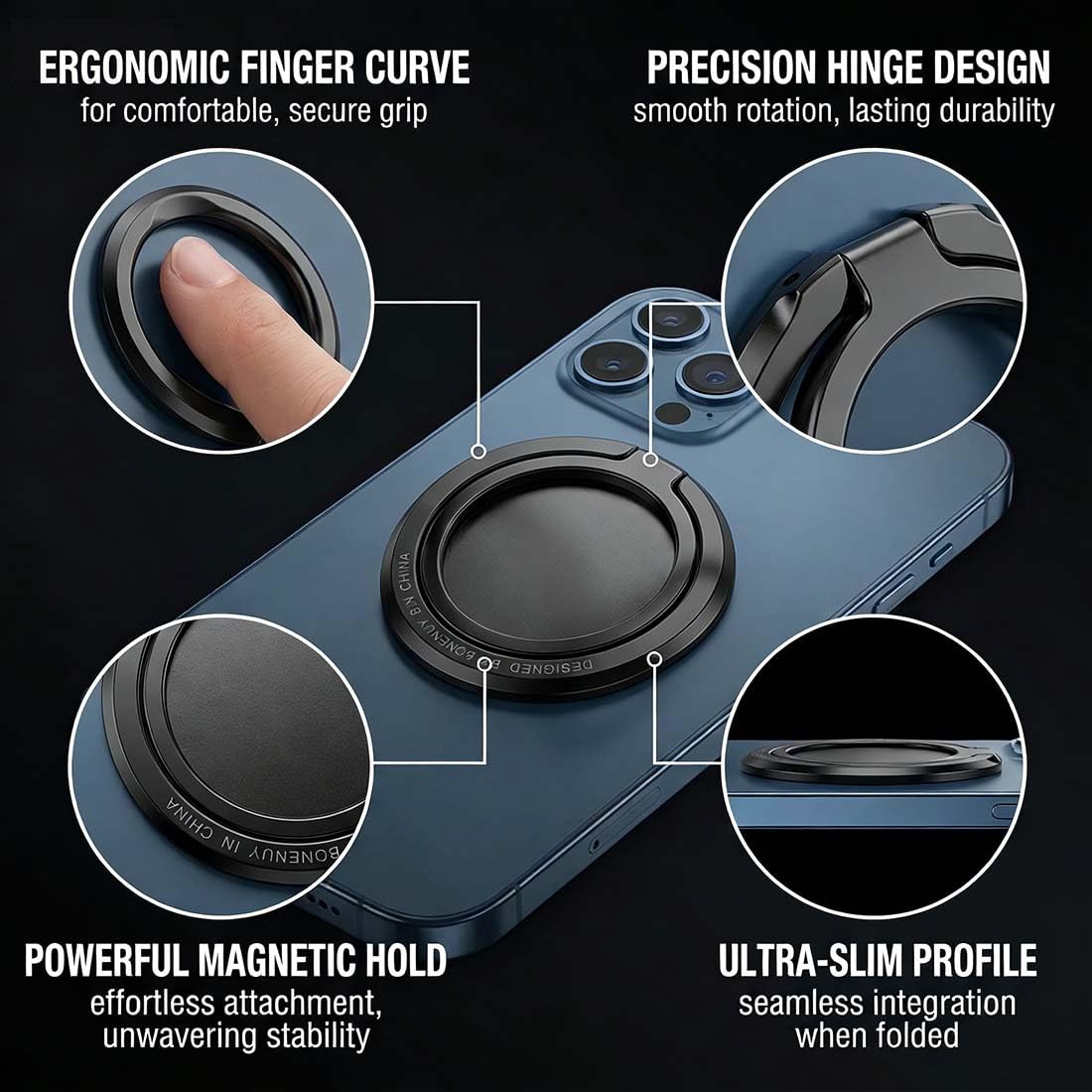 1 Pezzo Supporto ad Anello Magnetico per Cellulare, Universale Cellulare Anello Rotazione 360° Gradi Smartphone Ring per iPhone, Samsung, Tutti Gli Smartphone e Tablet