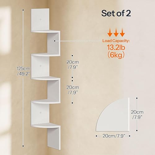 Miniatura 2 de HOOBRO Estante esquinero montado en la pared, juego de 2 estantes de esquina flotantes para pared, estantes esquineros de 5 niveles para sala de