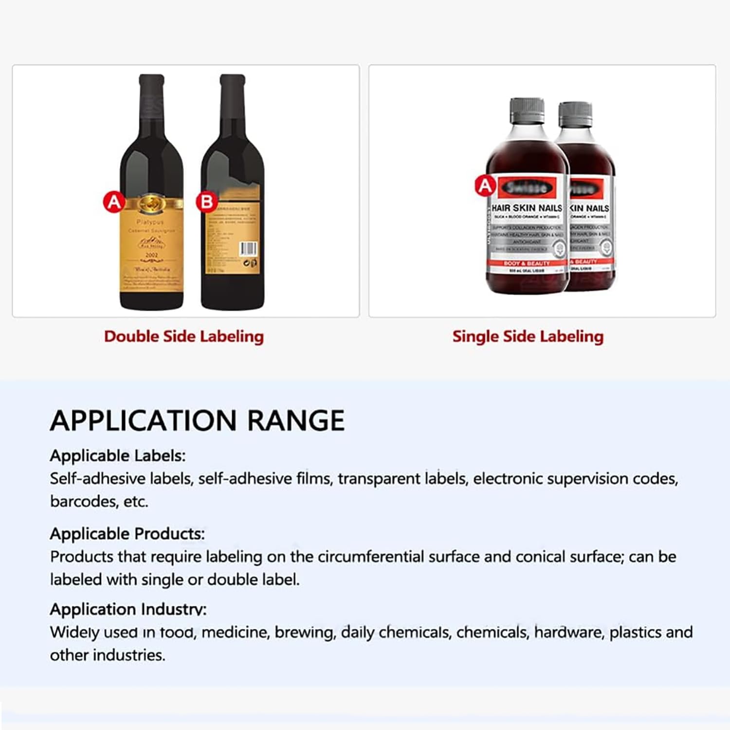 Máquina Etiquetadora Automática De Botellas Redondas, Etiquetadora De Botellas Redondas De Doble Cara con Función De Código, 2 Modos De Funcionamiento para Etiquetar Botellas