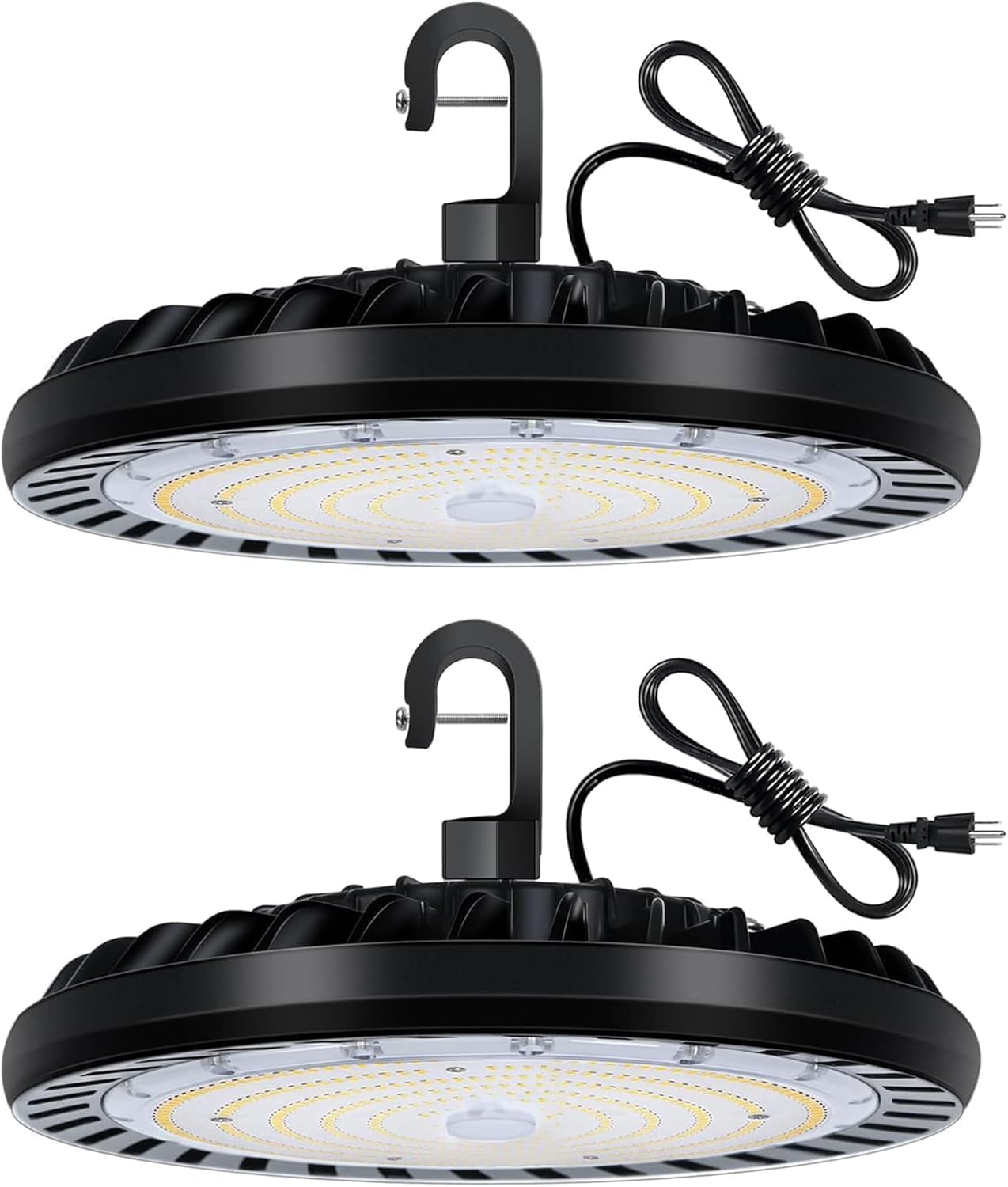 2 Pack LED High Bay Light 150W, 5000K UFO LED High Bay Light Fixture with US Plug [450W MH/HPS Equiv.] 120-277V, 19,500lm, IP65 Commercial Warehouse Area Light for Wet Location
