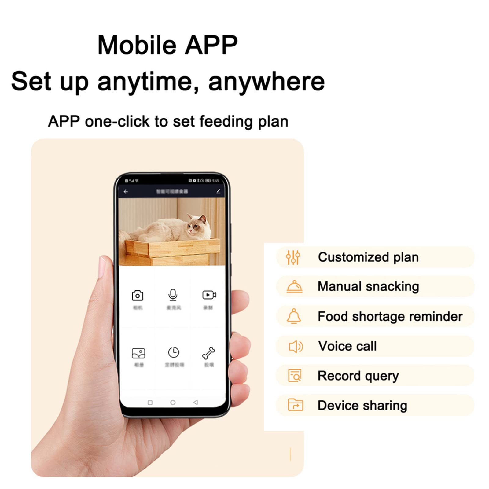 Mangiatoia per gatti con fotocamera Voice Remote Timing visibile Mangiatoia per cani e gatti APP WiFi Distributore automatico di cibo per gatti Smart Pet,B