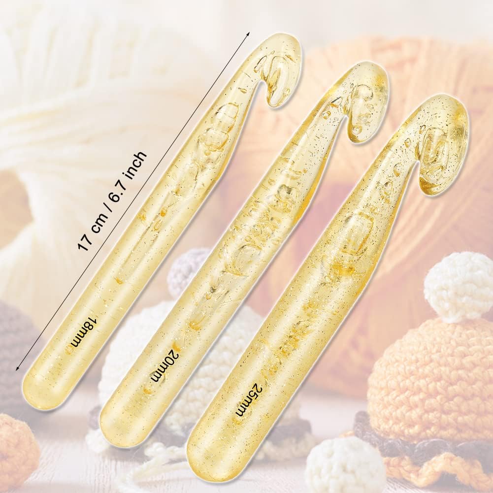 Plastic Crochet Hooks 3 pcs Large Sizes Long Crochet Needles Set QLRFFLJOY 18mm 20mm 25mm Crochet Hook DIY Yarn Weaving Tool for Knitting Blanket, Shawl and Carpet