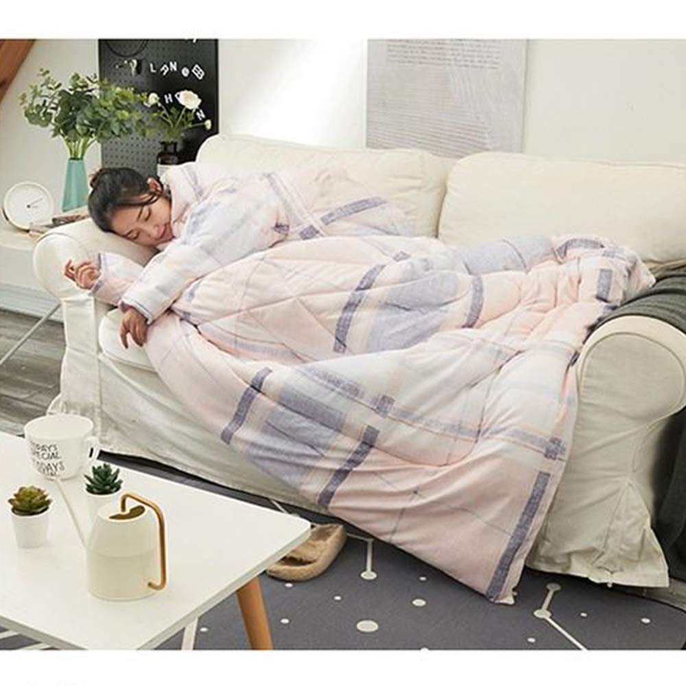 HOXMOMA Tragbare Decke für Erwachsene, tragbare Bettdecke aus Baumwolle mit Ärmeln, verdickter Warmer Schlafsack, winddichter Umhang für Haus und Büro 59 * 79in,Rosa Küche, Haushalt & Wohnen