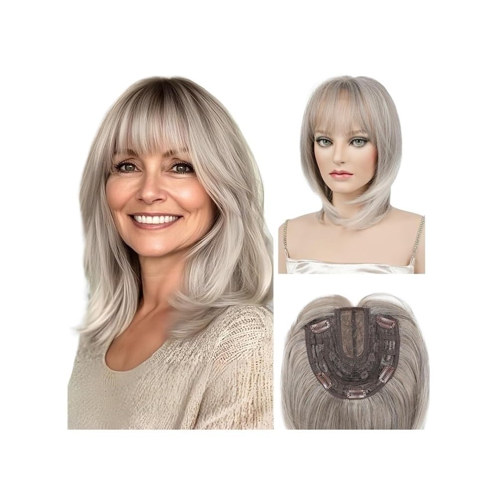xiuling4568 Hair Topper for Women Short Bob with Bangs, Synthetic Wig for Thinning Hair Hairs Extensions(T08/1001A#)