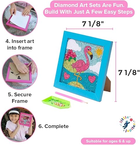 Vista 30 de Little Jupiter Kits de arte de diamantes para niños con marco de 7 1/8 x 7 1/8 pulgadas, arte de diamantes para niños, kits de arte de diamantes