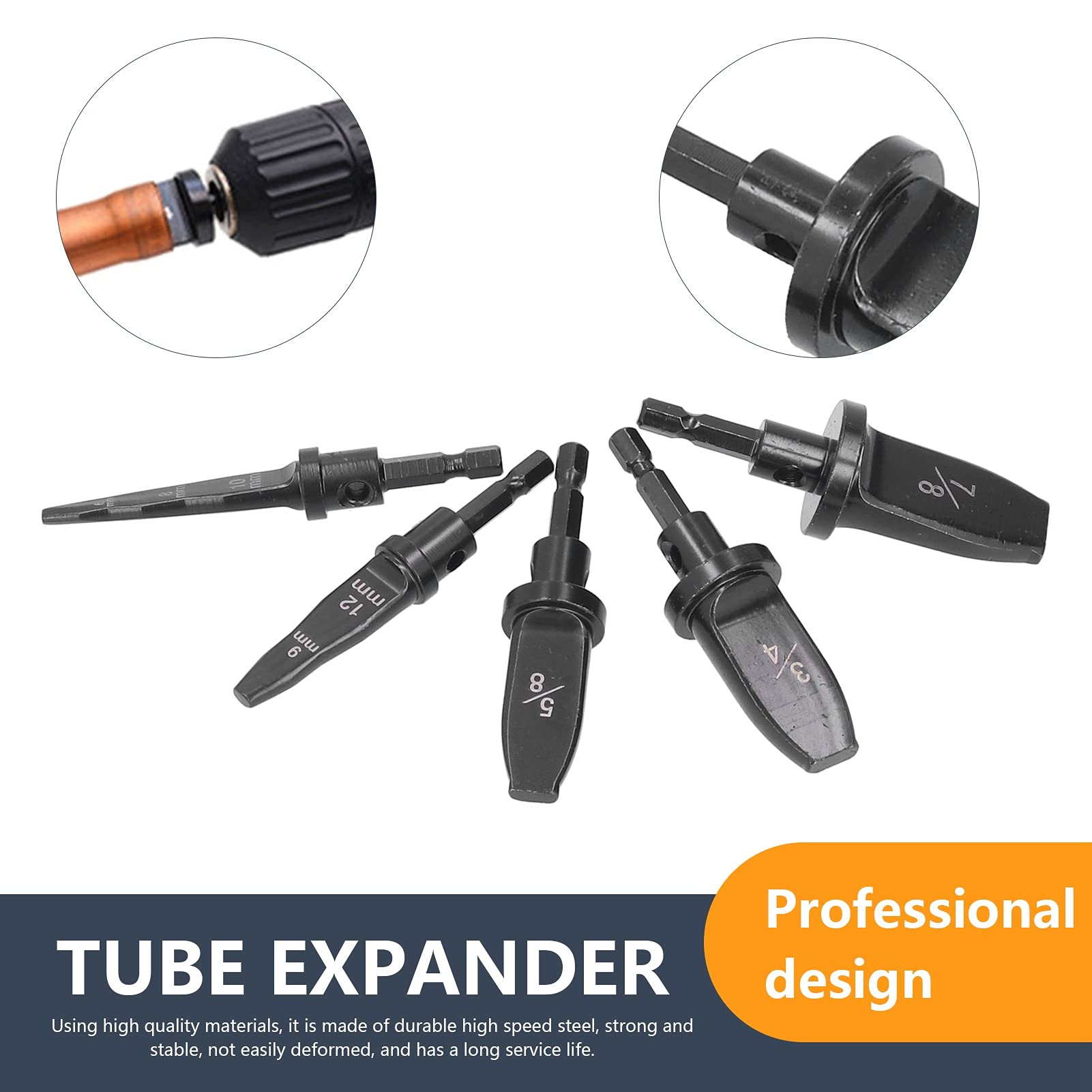 FLEXMAN 5Pcs Air Conditioner Tube Expander, Bits Set HVAC Swaging Tool, High Speed Steel Metric Industrial Hex Handle Pipe Flaring Tool for Air Conditioning Installation