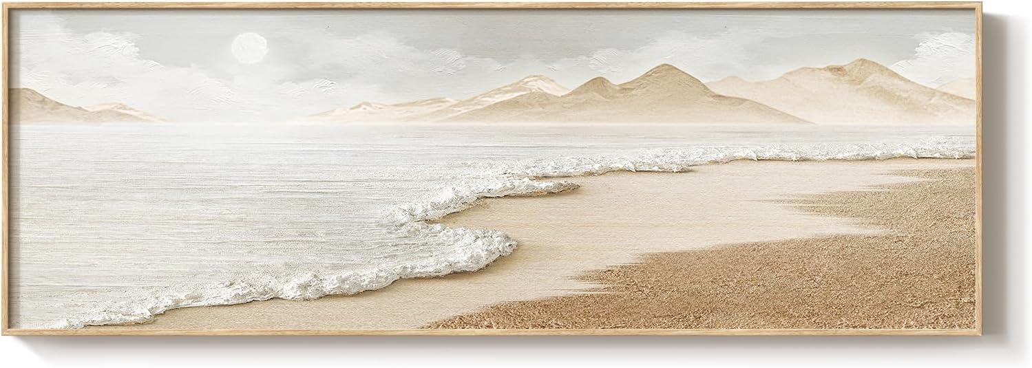 Framed Boho Abstract Beach Wall Art for Living Room, Large Neutral Coastal Canvas Prints Artwork for Walls, Set of 3 Piece Modern Minimalist Ocean Picture Print for Hallway Office Wall Decor, 24x36 In