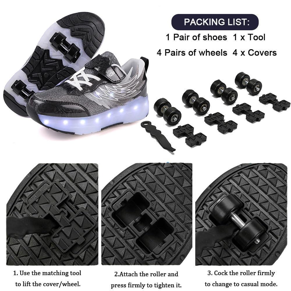 ENEN Zapatillas con Ruedas Niña Niños, Moda Transpirable Zapatos con Ruedas para Niñas Niño, 30-40 EU Zapatillas Patines, Verano Multifuncionales Bambas