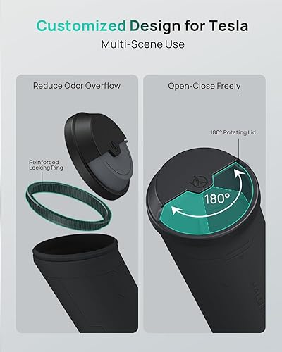 Miniatura 3 de HALO BLK Cubo de basura Space Exploration Edition con tapa giratoria de 180 para Tesla Model 3YS, viene con 15 bolsas de basura biodegradables,