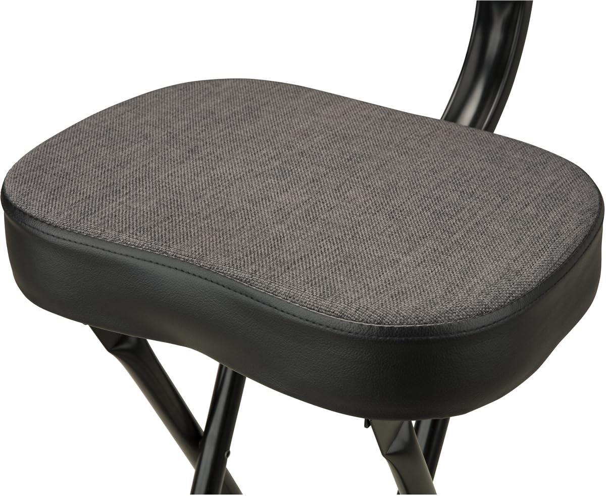 Fender 351 Sitz- und Gitarrenständer-Kombination, Zusammenklappbares Design, Abnehmbare Rückenlehne, Grauer Tweed-Stoff, rutschfeste Füße