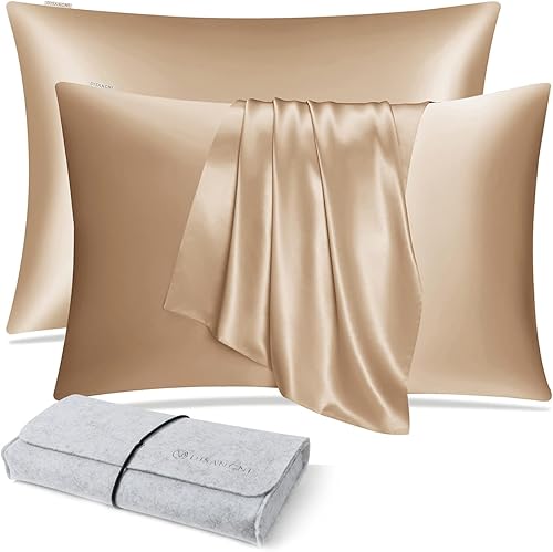 Vista 133 de DISANGNI Funda de almohada de seda de morera 100% natural para cabello y piel con cremallera oculta, 22 momme ambos lados