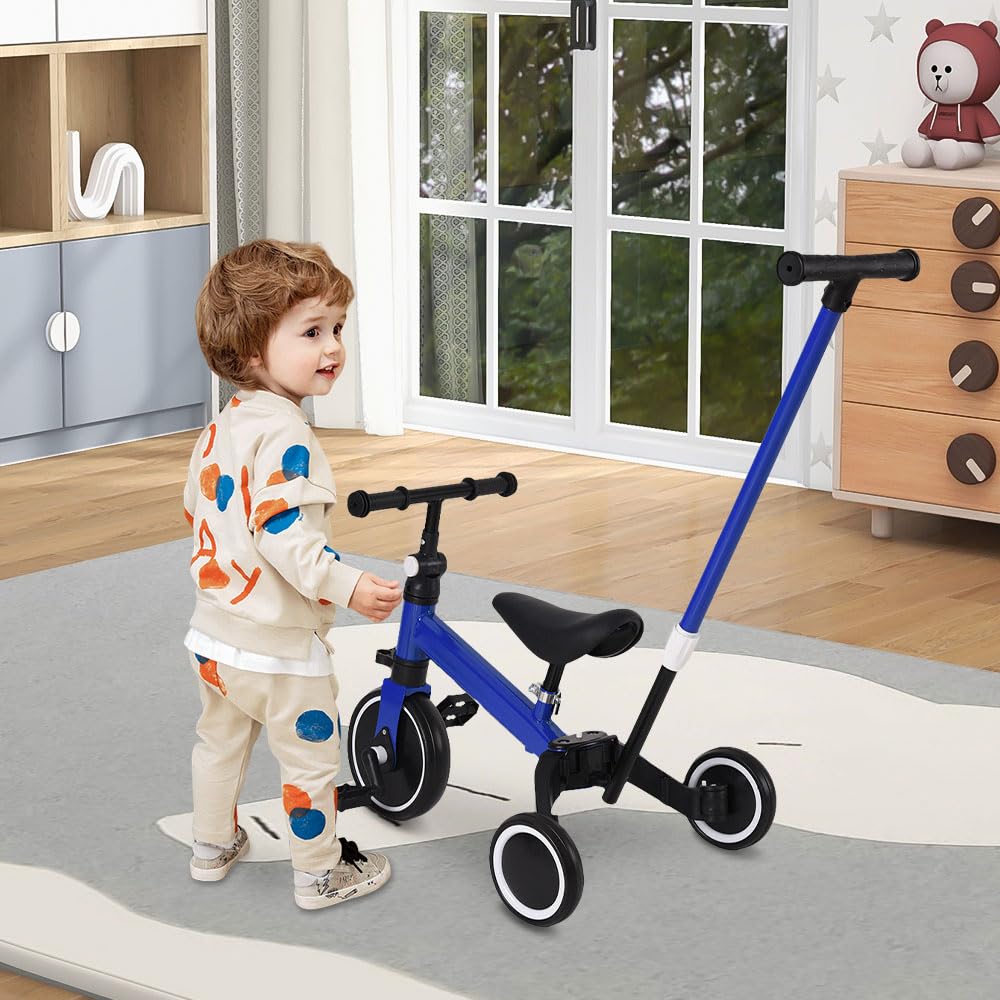 Triciclo 3 En 1 Para Bebés – Bicicleta Sin Pedales Con Asiento Y Manillar Ajustables, Pedales Desmontables, Regalo Ideal De 18 Meses A 4 Años (Azul)