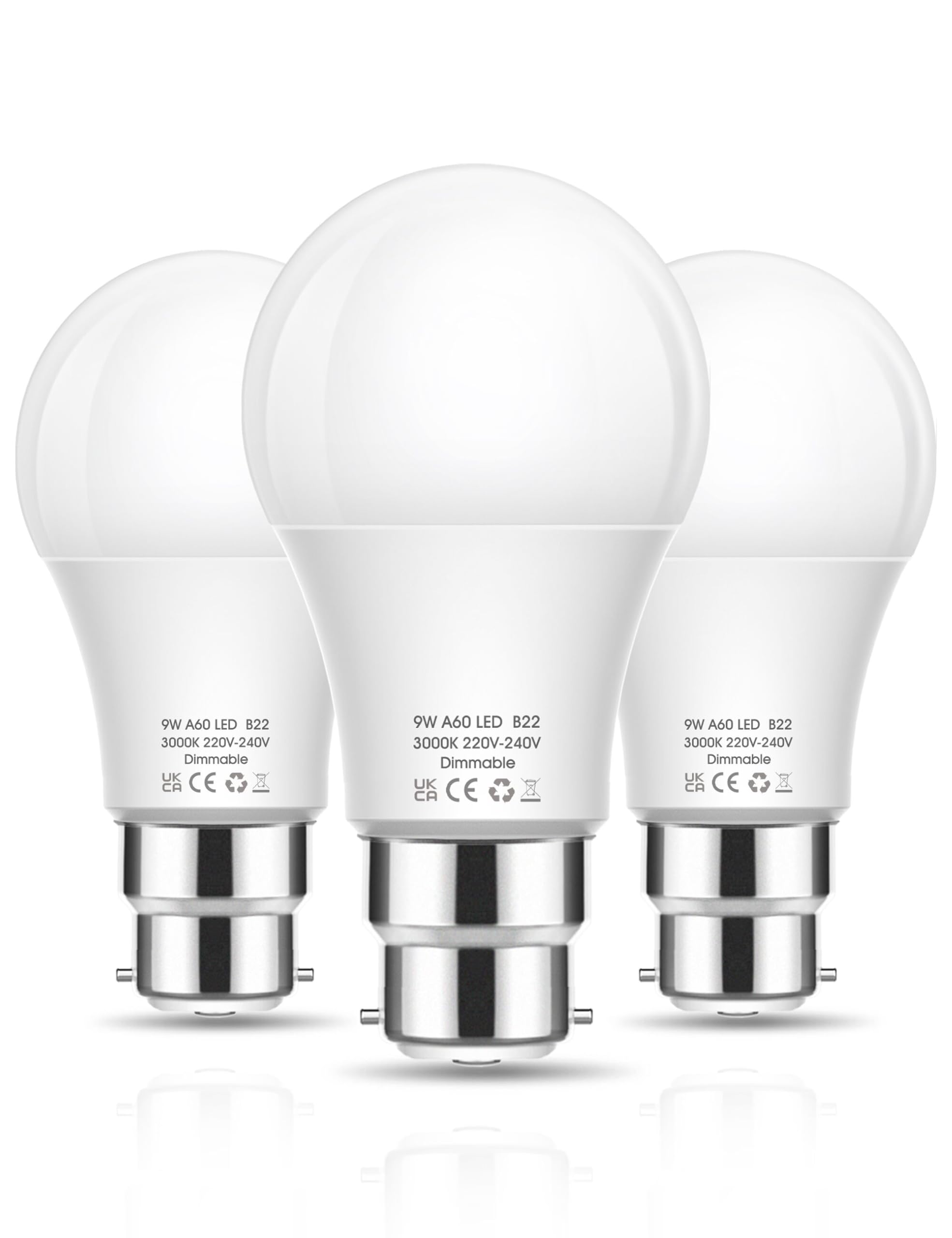 Dimmable Bayonet Light Bulbs, 60W B22 Light Bulbs Warm White, 3Pack