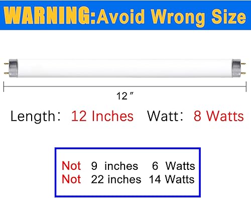 Miniatura 9 de Paquete de 6 bombillas T8F10W BL de repuesto de 10 W, tubo fluorescente de 10 vatios para dispositivo de 20 W, luz negra de 365 nm de 13 pulgadas