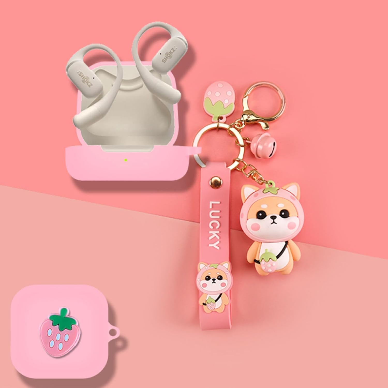 SKPY Cute Dog Case Compatible with SHOKZ OpenFit, Cool Cartoon Pendant Silicone Soft with Keychain Cover for Boys Girls Womens Mens Teens - Image 2