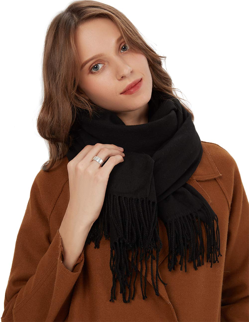 maamgicScarves for Women Pashmina Shawl Wrap Wedding Party Blanket Girls Large Soft Scarves, Black, One Size