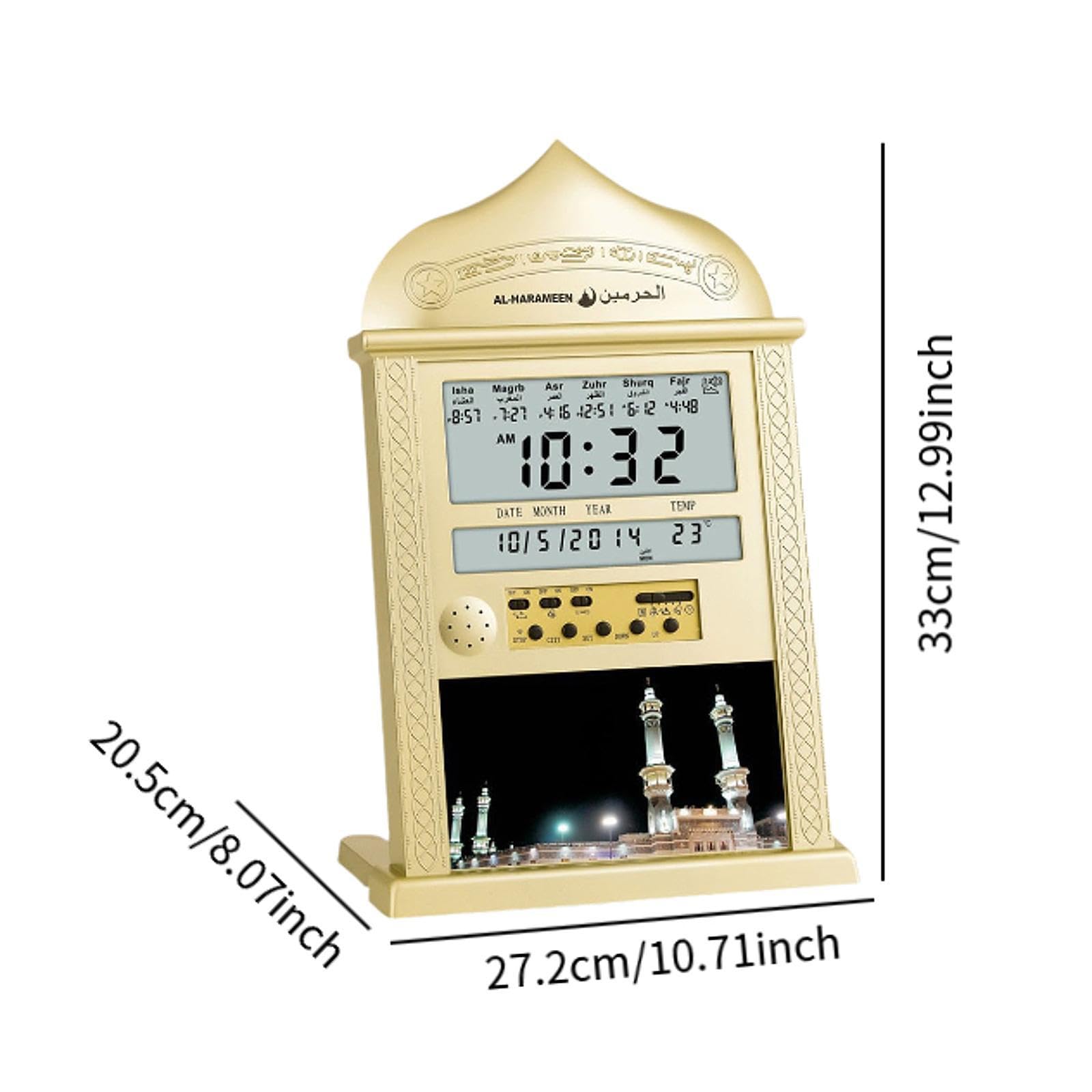 Azan Horloge Murale Islamique Réveil Digital Affichage Temps Date Plastique Fonction Azan Adaptée pour Décoration Maison Cuisine Bureau, doré