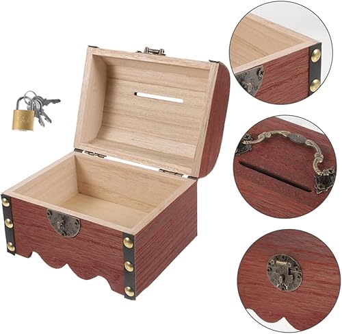 Miniatura 8 de Uonlytech 3 unidades de caja de dinero con cerradura de alcancía para niñas, alcancía para hucha de madera, caja de pecho retro, alcancía para el