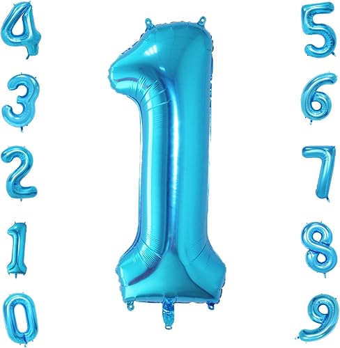 Globos de números azules de 40 pulgadas, globos de aluminio de Mylar de helio para cumpleaños, globo número 1 para fiestas, bodas, despedidas de