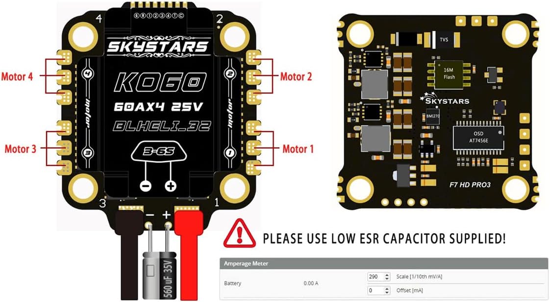 Skystars F722 FPV Flight Controller Stack and 45A 4IN1 ESC 3-6S 30.5mm for FPV RC Drone Freestyle Racing Quadcopter