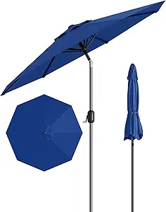 10FT Outdoor Patio Umbrella, Table Market Umbrella With Push Button Tilt and Crank, 8 Sturdy Ribs UV Protection Waterproof for Garden, Deck, Backyard, Pool, Navy Blue