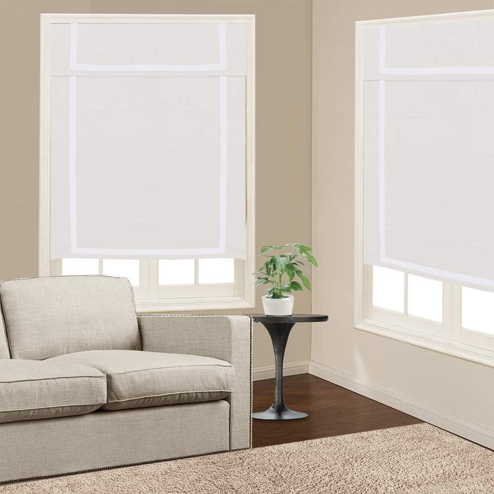 Roman Shades Window Blinds, Dark Blue Premium Blackout Window Roman Shades, Custom Washable Fabric Roman Shades for Windows, Doors, French Doors, Kitchen Windows Including White Border (1 Piece)