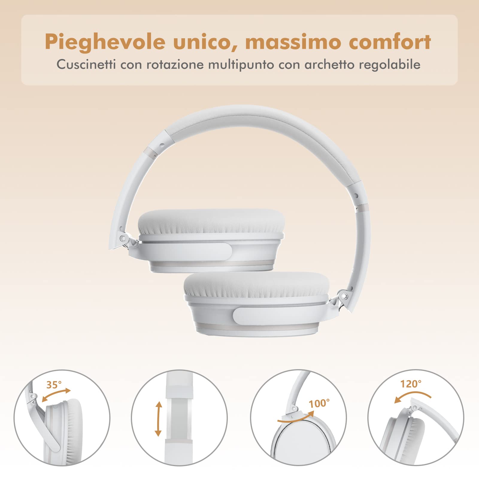 Srhythm NC25 Cuffie Stereo con Cancellazione Attiva del Rumore, Bluetooth 5.3, Auricolari ANC Over-ear con Hi-Fi, Microfono, Autonomia di 50 Ore, Assistente Vocale, ModalitàGioco a Bassa Latenza
