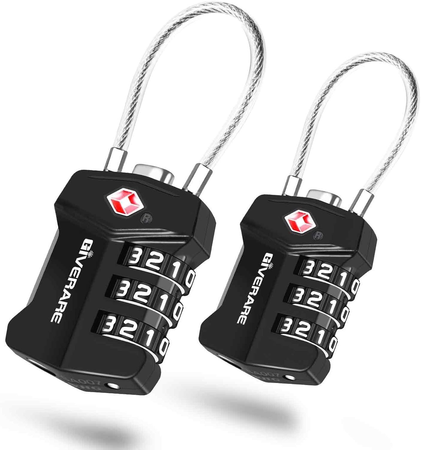 2 Pack TSA Approved Travel Luggage Locks, Cable Combination Lock Alloy, Metal Keyless 3-Digit Padlocks, Weatherproof TSA Accepted Padlock for Gym Locker, Golf Bag Case, Backpack, Black-by GIVERARE