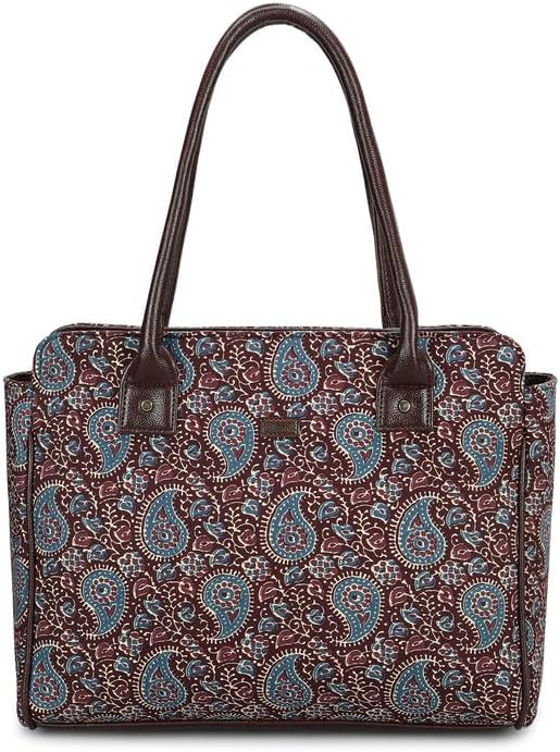 Luxury Handcrafted Laptop Tote Bag for Women with Small Pouch Brown Pashmina Print | Fits Up to 16 Inch Laptop | Large Capacity Office Shoulder Handbag for Work Travel Daily Use | Gift for Women