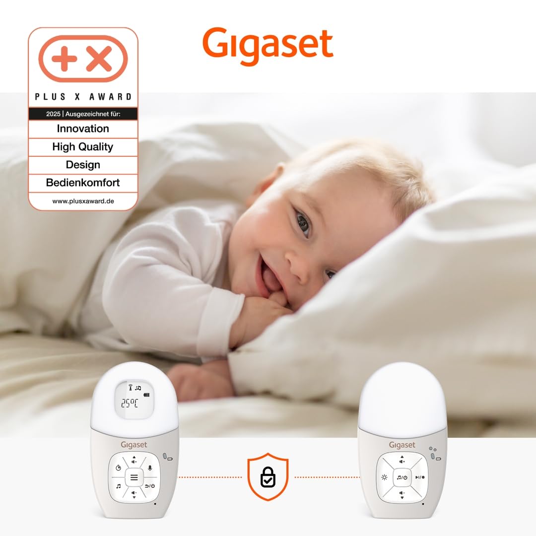 Gigaset Baby 100 Audio – Audio-Babyphone mit DECT-Technologie – Sichere Zwei-Wege-Kommunikation – 300m Reichweite - Fütterungstimer - Temperatursensor - Nachtlicht, Warm Grey [Deutsche Version]