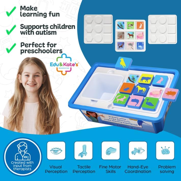 Edu&Kate’s Learning Toys for Kids - Montessori Shape Matching Game for Preschoolers & Kids with Autism - 45 Tiles, 3 Boards + Activity Box - Autism & Early Learning Toy - Stage 2 - Image 2