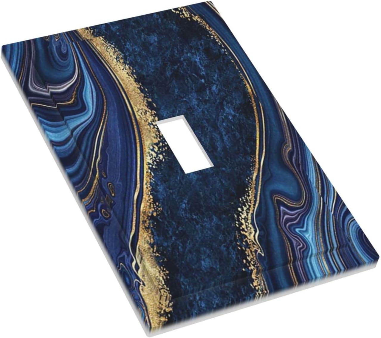 Abstract Navy Blue Marble 1 Gang Light Switch Plate Decorate Single Toggle Wall Plate Cover Electrical Switchplate Faceplate Modern Luxury Art Agate Stone Watercolor Gold Line Boys Bedroom Room Decor image 3