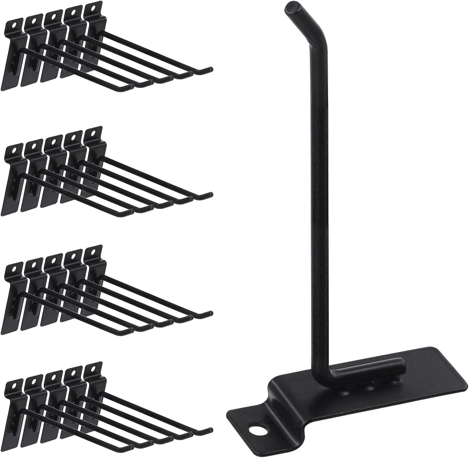 Swpeet 20Pcs 6 Inch Heavy Duty Slatwall Hooks Assortment Kit, Slatwall Accessories Slatwall Panel Hooks Garage Organization Slat Wall Hook Pegboard Gridwall for Retail Black