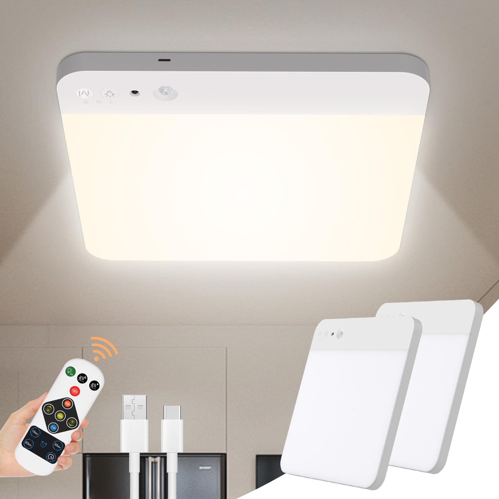 Photo 1 of Rechargeable Motion Sensor Closet Light with Remote - Motion Sensor Ceiling Light, 400LM Magnetic Wireless Battery Operated Lights for Bathroom Shower Pantry Stairs Hallway Laundry Porch -2Pack