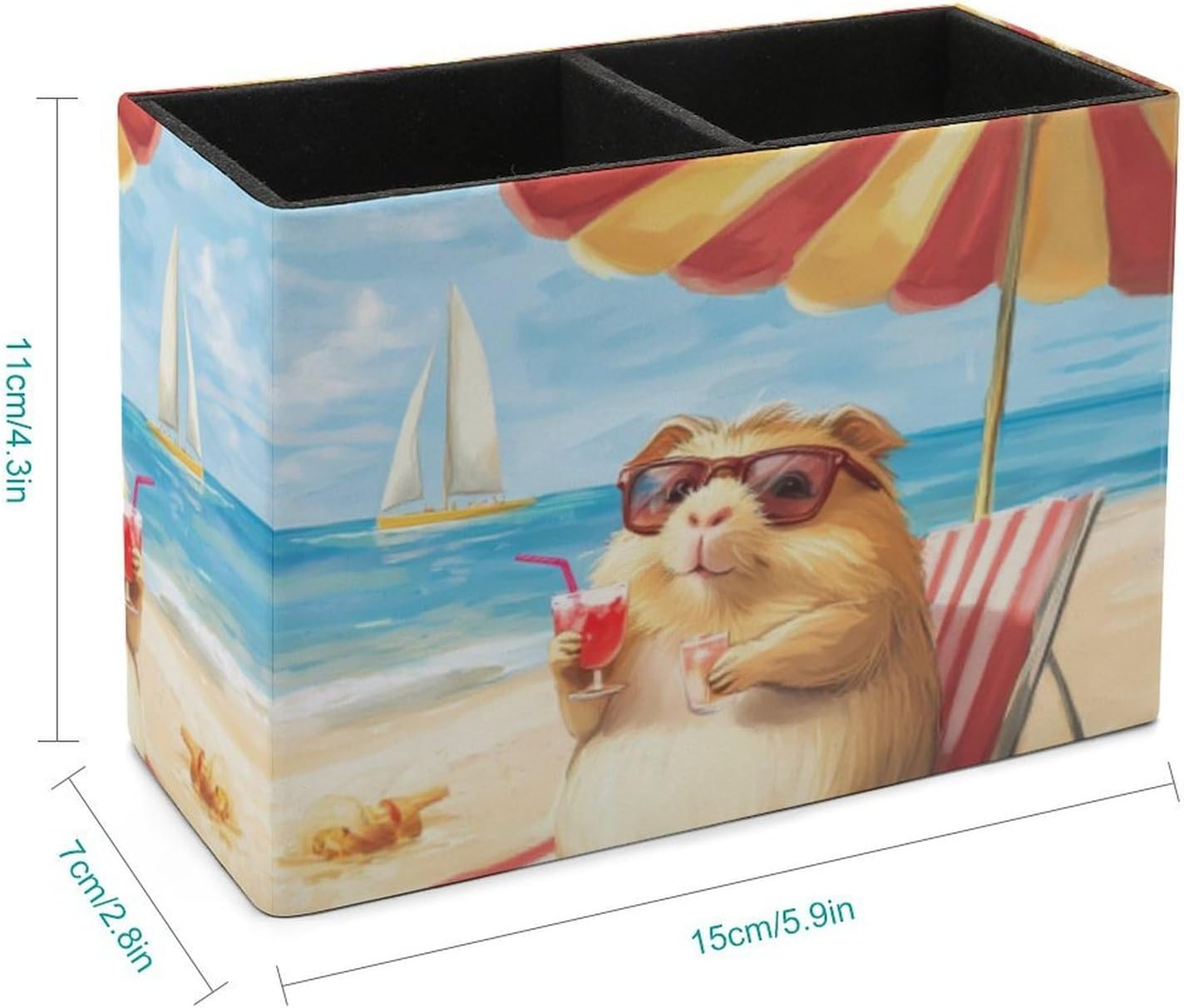 Cute Guinea Pigs Beach Pencil Pen Holder PU Leather Desk Storage Organizer Makeup Brush Box