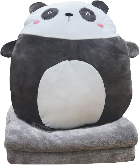 DXDE4U Soft Panda Plush Hugging Pillow 16 Inch, Cute Anime Throw Pillow Stuffed Animal Doll Toy with Coral Fleece Blanket, Girls Boys Gifts for Birthday, Valentine, Christmas, Travel, Holiday