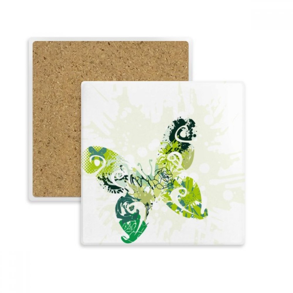 Dessous de verre tasse mug support absorbant pierre animal vert papillon 2 pcs