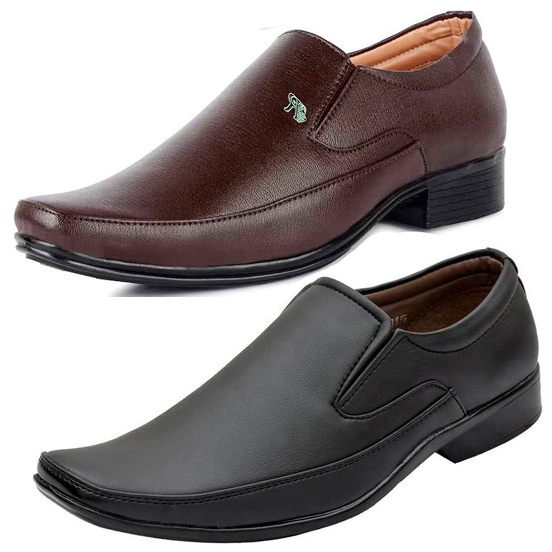 Modern Attractive Synthetic Leather Formal Shoes Combo for Men's and Boys(Black-Brown)(Slipon-Slipon)/Office Shoes/Suit Shoes/Dress Shoes/Party Shoes-image-16