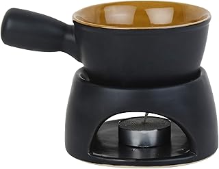 Pure Source India Ceramic Fondue Burner, Aroma Burner Ceramic Oil Diffuser, Home Bedroom Decor Christmas Housewarming Gift, Black