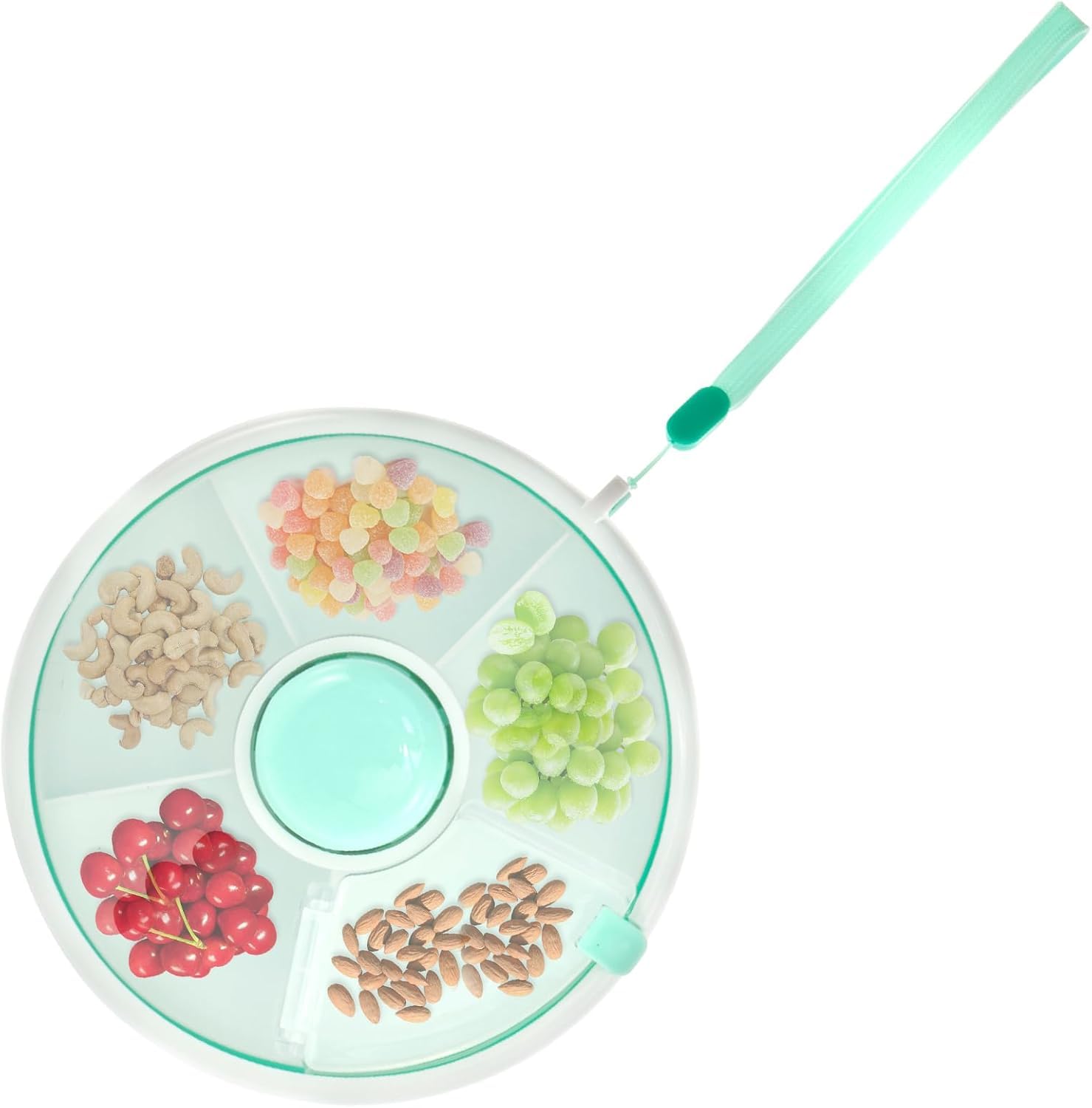 NIHUIFDPY Kids Snack Spinner Toddler Spinner Snack Box with 5 Compartments and Lid Portable Snacks Food Serving Tray Round Divided Kids Snacks Container for Candy Nut Picnic Travel(Green)