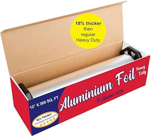 Foilman Rollo de papel de aluminio grueso y resistente con caja de corte corrugado resistente, envoltura adhesiva segura para alimentos, para