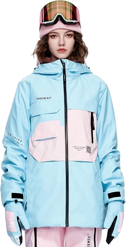 Womens Snowboard Jacket Baggy Ski Coat Snow with Hood | 15K Waterproof, 30K Breathable, Insulated, Windproof, Two-Way Zipper, Underarm Vents, Wear-Resistant, Powder Skirt