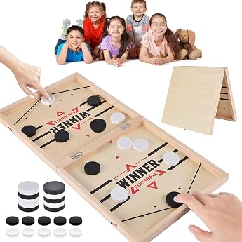Table Football Winning Games Fast Sling Puck Game with Speed High-Quality Hockey Board Game Toy Table Game with Tempo Puck Winner Wooden Board Sports Toy for Parents Child Interaction