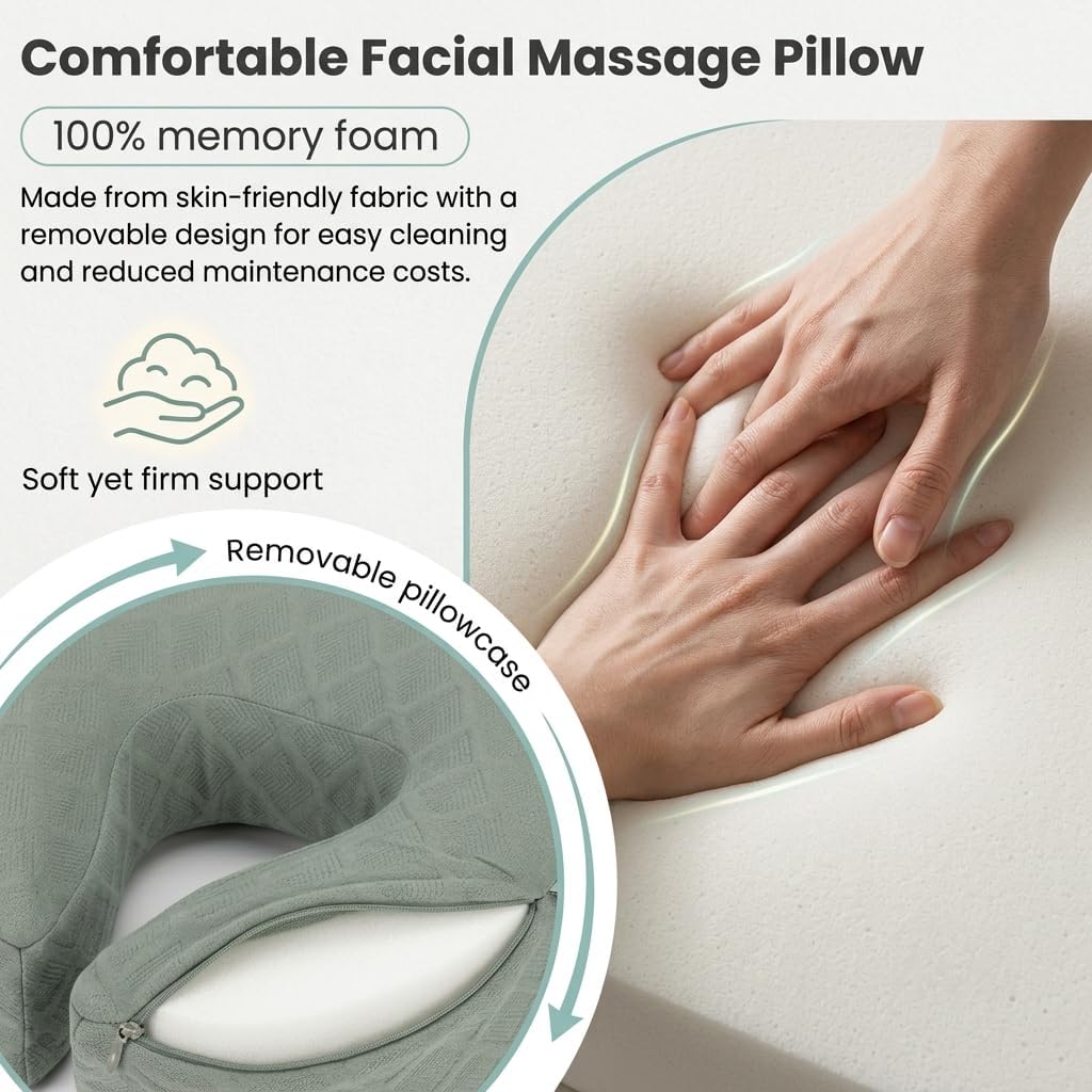 Massage Headrest for Bed with Arm Rest & Breast Pillow, Massage Face Cradle for Bed with Pu Leather & Foam, Ergonomic Massages Head Holder for Beds Women-Friendly Comfort After Eye Surgery - Green
