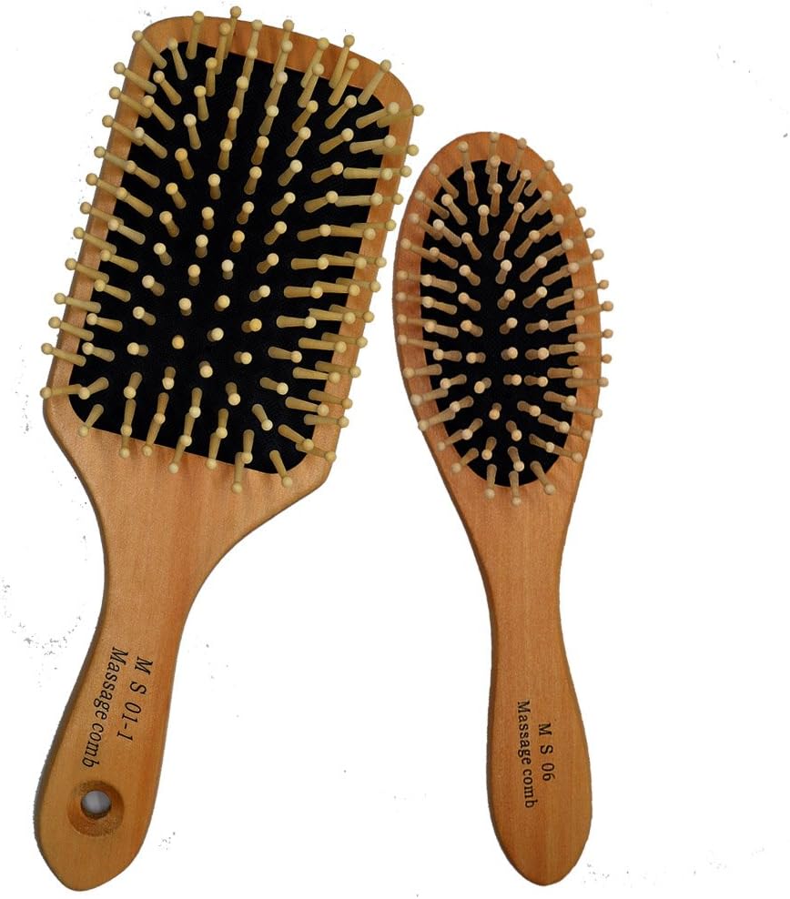 2pcs Hair Brush - Detangling Scalp Massage Hair Comb - Organic Wooden Bristle Cushion Hairbrush(M033)