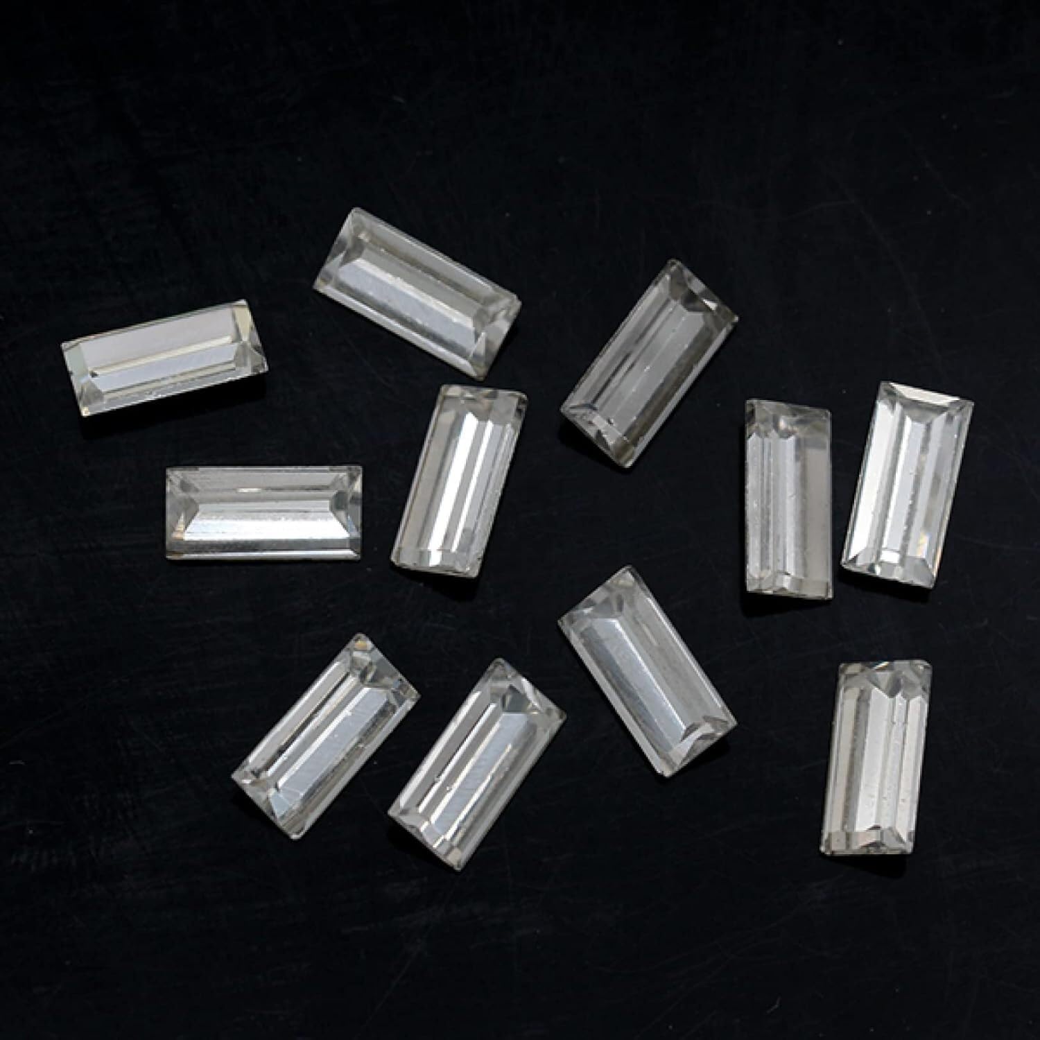 Kolory Prostokąt Punkt Folia Tylna Szkło Kamień Fasetowany Kryształ Cyrkonie Sztuka Paznokci Dekoracja DIY Biżuteria Robienie Koralików(Silver,10x30mm 4pcs)