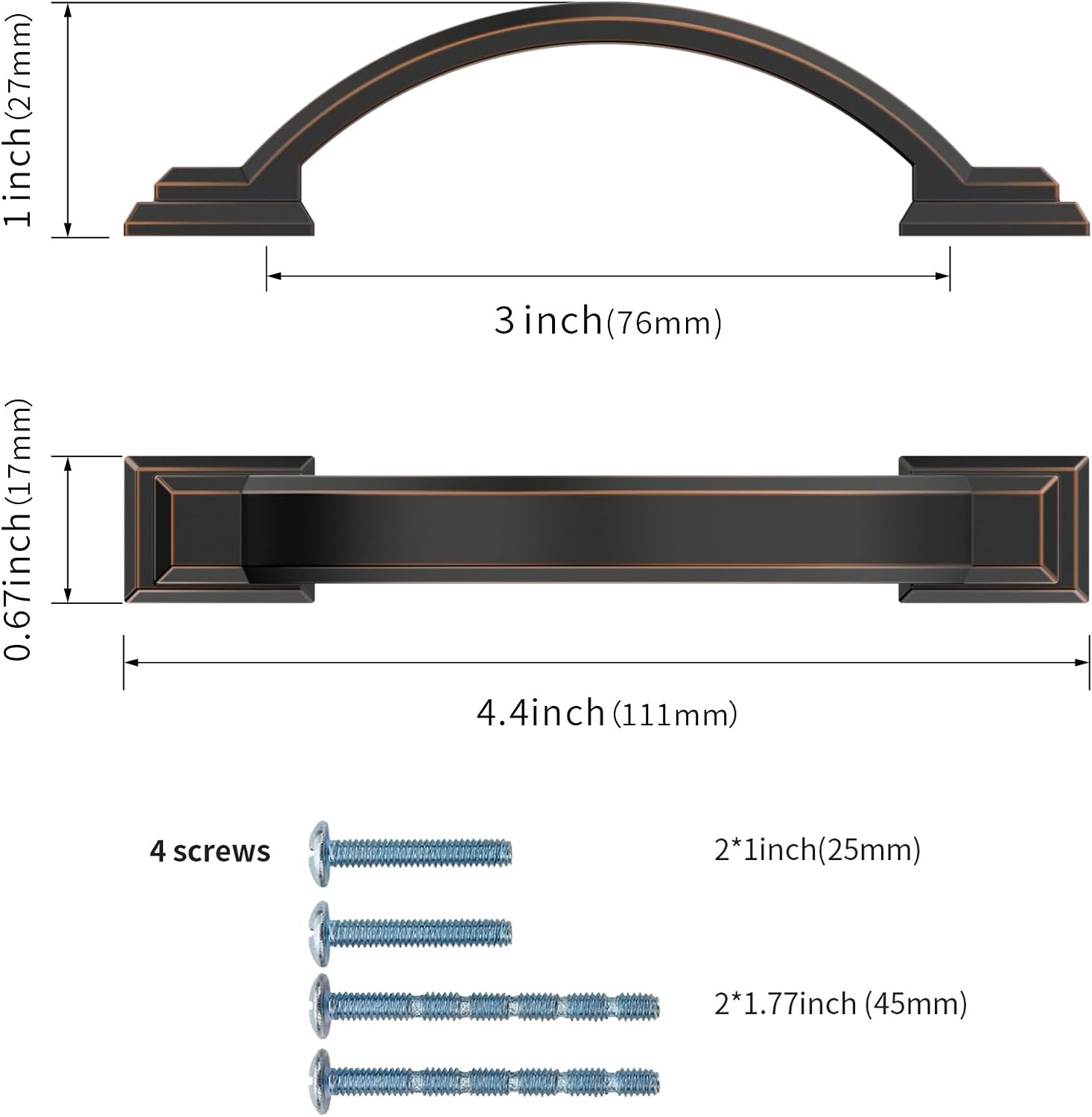 10 Pack 3 Inch(76mm) Kitchen Cabinet Handles Oil Rubbed Bronze Cabinet Pulls Kitchen Cabinet Hardware Drawer Pulls for Cupboard Wardrobe