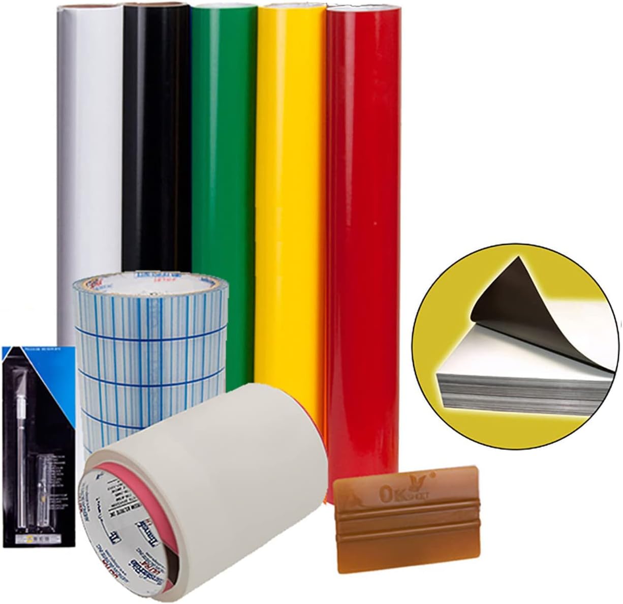 USCutter Vinyl Cutting Supplies Starter Kit - Vinyl Transfer Tape Squeegee Knife Magnetic Blanks Color Guide